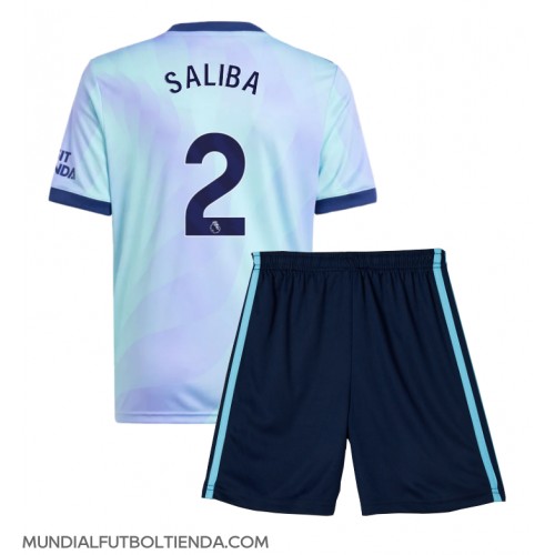 Camiseta Arsenal William Saliba #2 Tercera Equipación Replica 2024-25 para niños mangas cortas (+ Pantalones cortos)